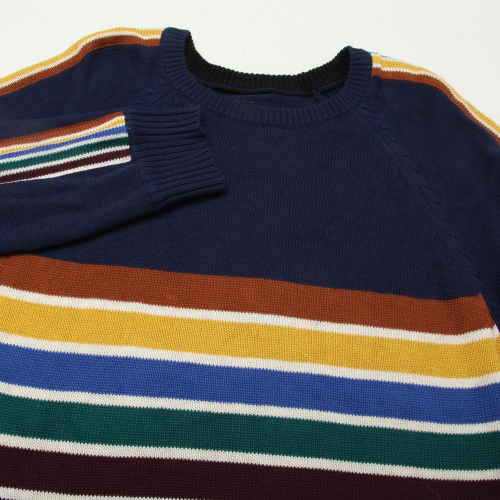 KAVU Sweater Mens Medium Navy Ketchum Crewneck Striped Raglan Pullover Knit